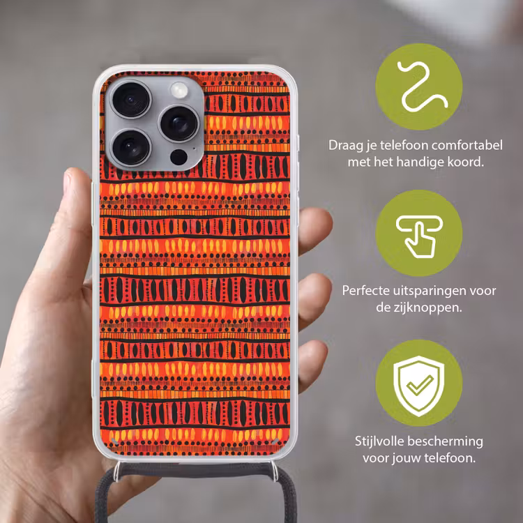 Telefoonhoesje met koord - Rood - Oranje - Etnisch - Expressief - Patroon — 4