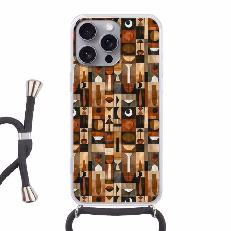 Telefoonhoesje met koord - Terracotta - Geometrisch - Mid-Century - Patroon — 1