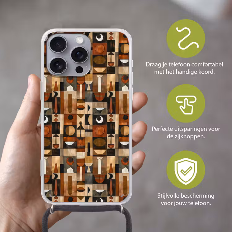 Telefoonhoesje met koord - Terracotta - Geometrisch - Mid-Century - Patroon — 4