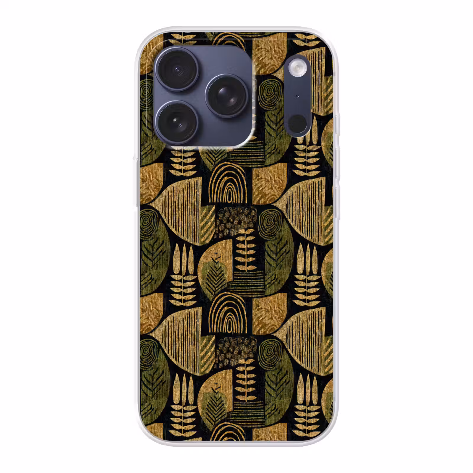 Telefoonhoesje - Zwart - Okergeel - Botanisch - Textuur — 1