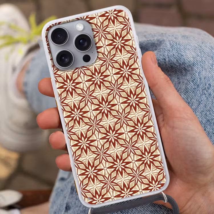 Telefoonhoesje met koord - Bordeauxrood - Geometrisch - Tegel - Patroon — 2