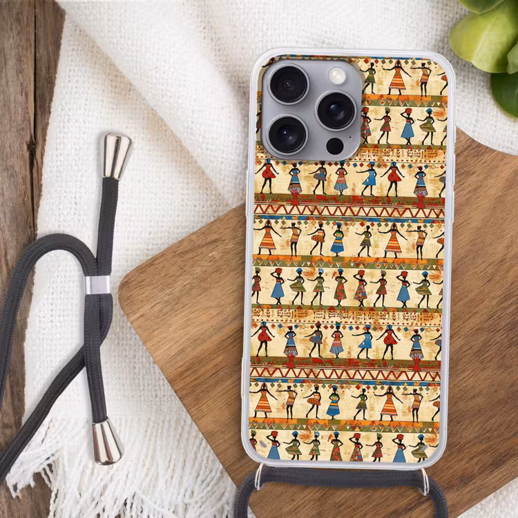 Telefoonhoesje met koord - Kleurrijk - Afrikaans - Etnisch - Dansende Vrouwen - Patroon — 3
