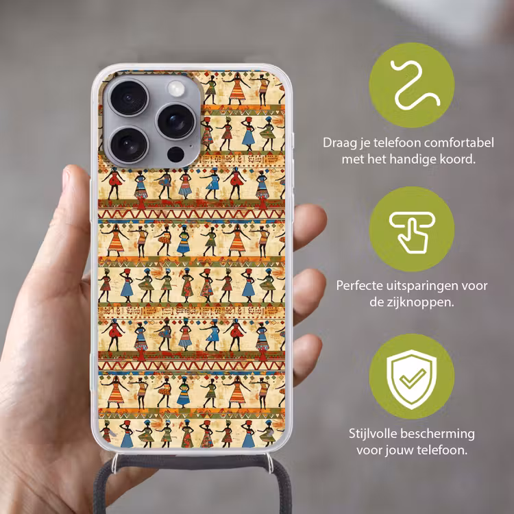 Telefoonhoesje met koord - Kleurrijk - Afrikaans - Etnisch - Dansende Vrouwen - Patroon — 4