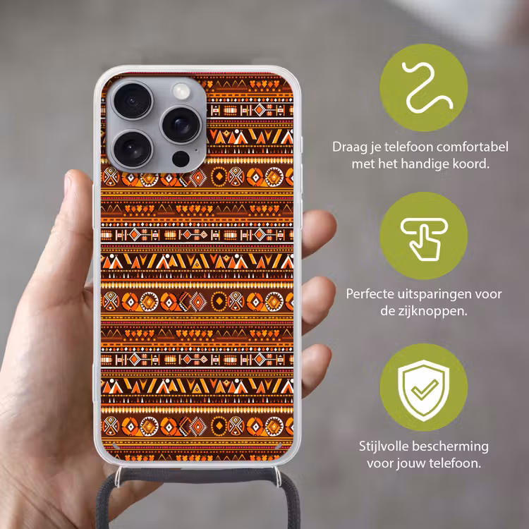 Telefoonhoesje met koord - Oranje - Etnisch - Tribaal - Geometrisch - Patroon — 4