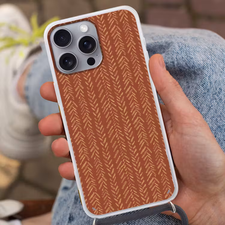 Telefoonhoesje met koord - Terracotta - Visgraat - Ambachtelijk - Patroon — 2