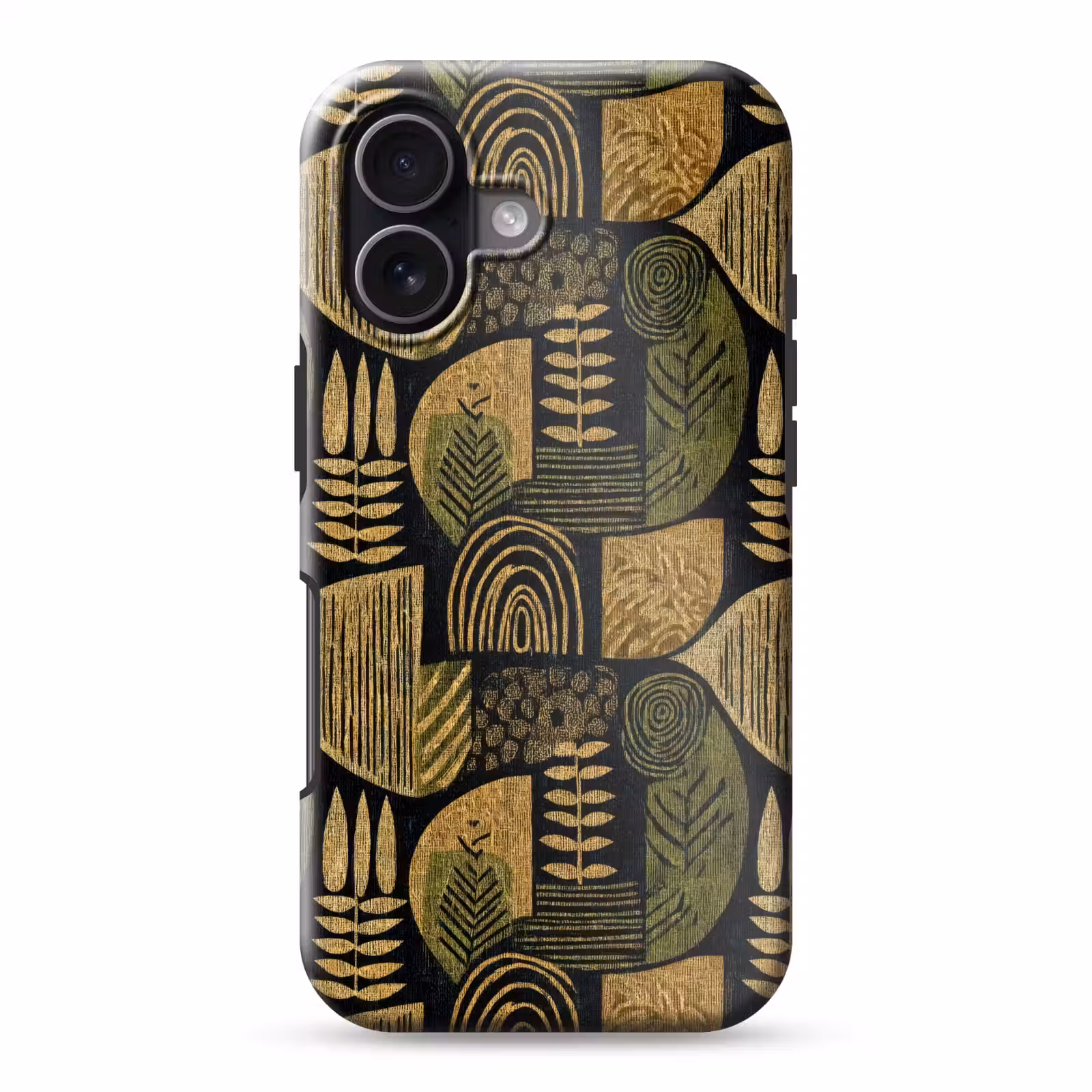 Telefoonhoesje Toughcase - Zwart - Okergeel - Botanisch - Textuur — 1
