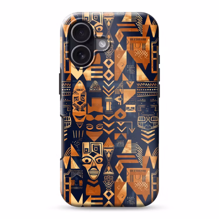Telefoonhoesje Toughcase - Nachtblauw - Koper - Tribaal - Maskers — 1
