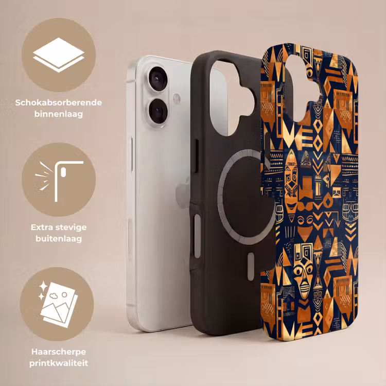 Telefoonhoesje Toughcase - Nachtblauw - Koper - Tribaal - Maskers — 3