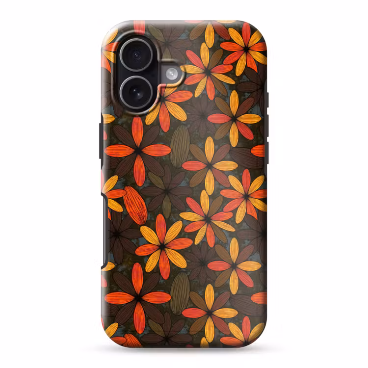 Telefoonhoesje Toughcase - Oranje - Retro - Bloemen - Herfst — 1