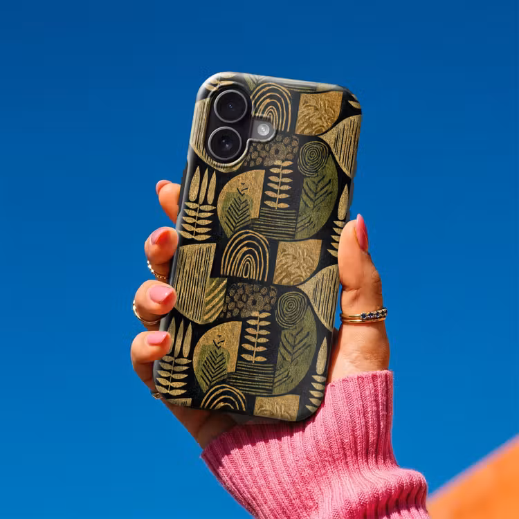 Telefoonhoesje Toughcase - Zwart - Okergeel - Botanisch - Textuur — 2