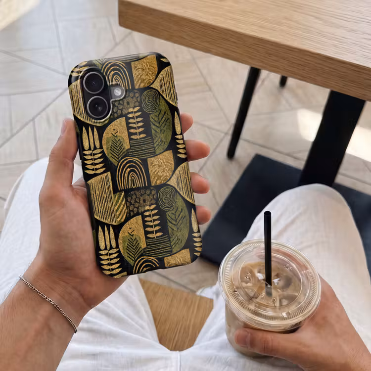 Telefoonhoesje Toughcase - Zwart - Okergeel - Botanisch - Textuur — 4