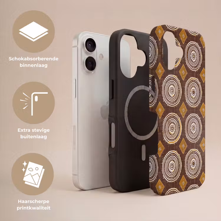 Telefoonhoesje Toughcase - Chocoladebruin - Etnisch - Tribaal - Cirkels - Patroon — 3