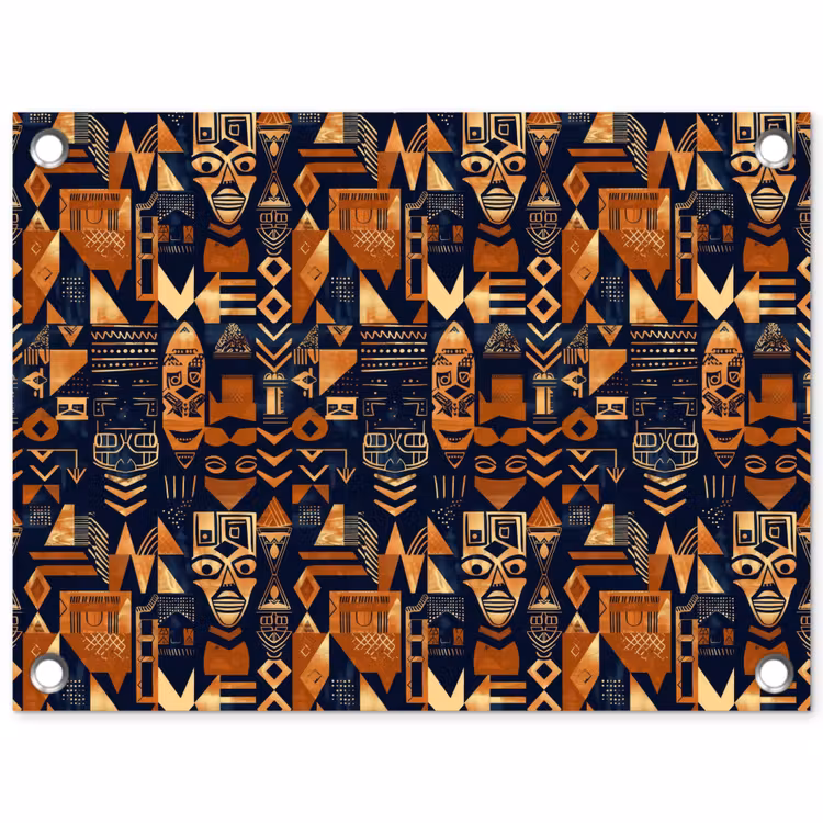 Tuinposter - Nachtblauw - Koper - Tribaal - Maskers — 1