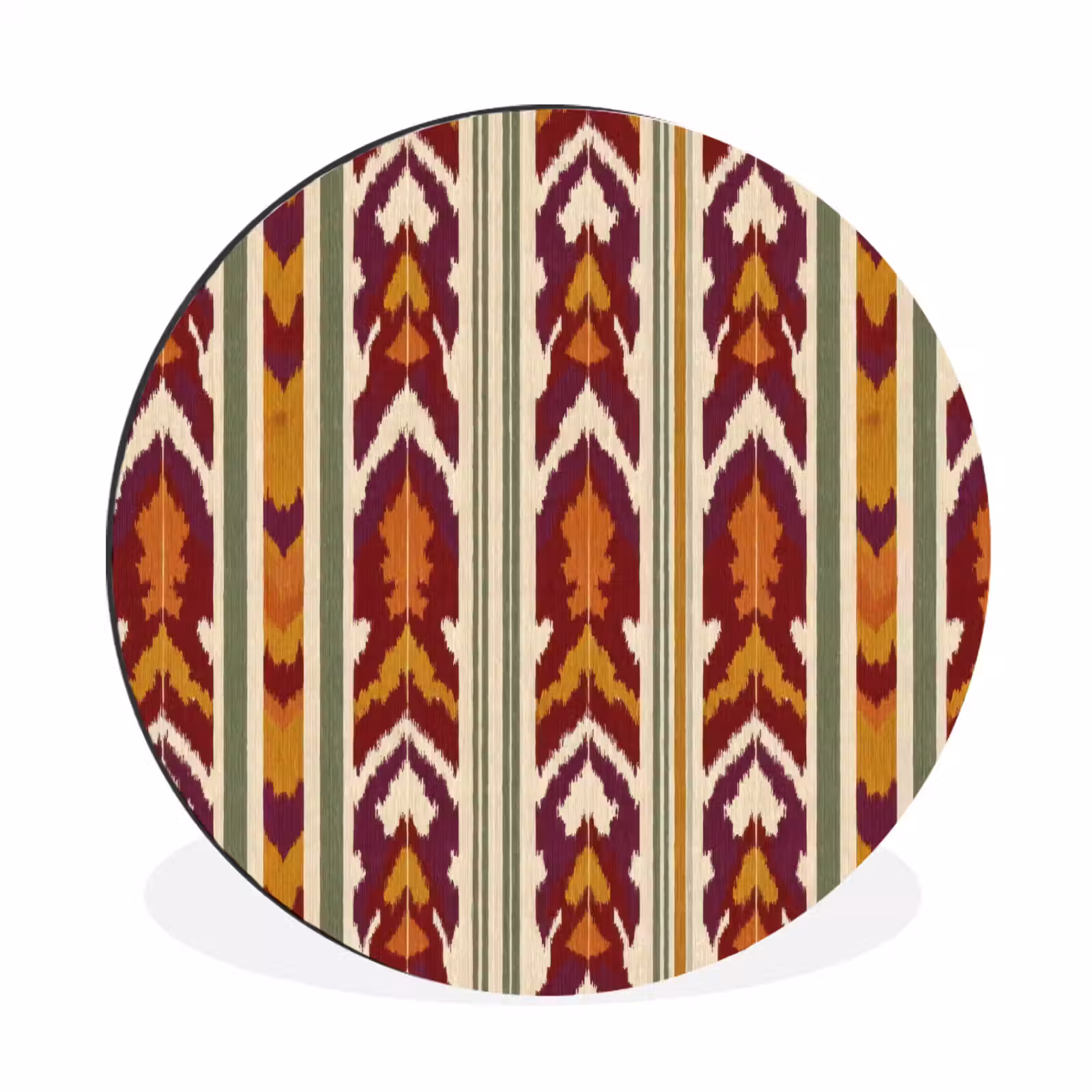 Muurcirkel aluminium - Ikat - Bordeauxrood - Etnisch - Patroon — 1