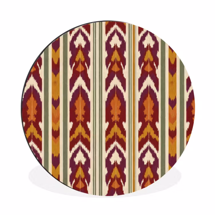 Muurcirkel aluminium - Ikat - Bordeauxrood - Etnisch - Patroon — 1