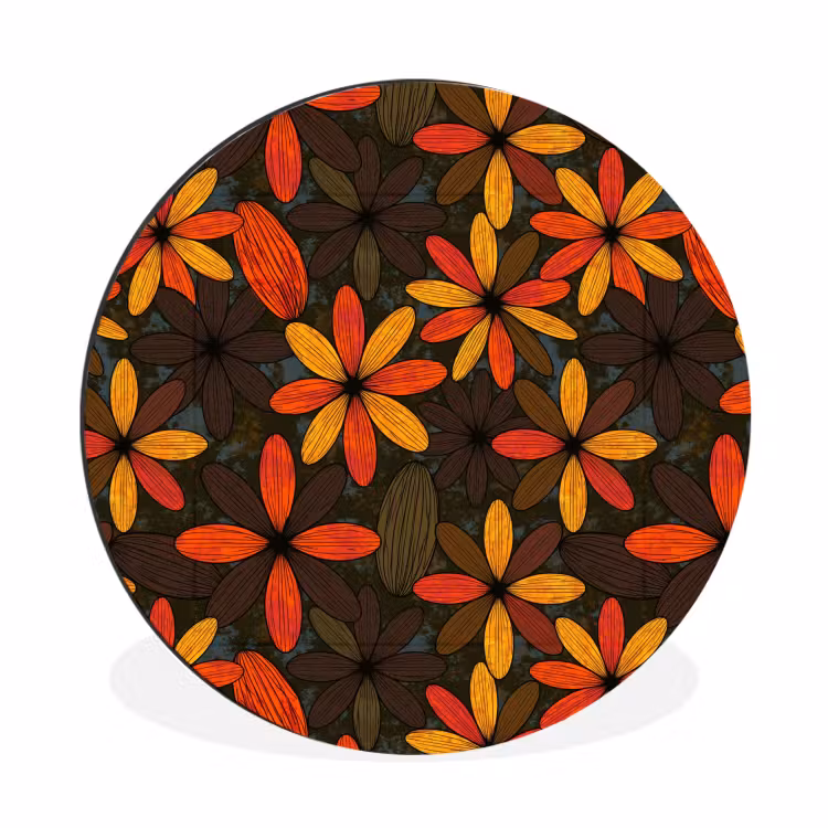 Muurcirkel aluminium - Oranje - Retro - Bloemen - Herfst — 1