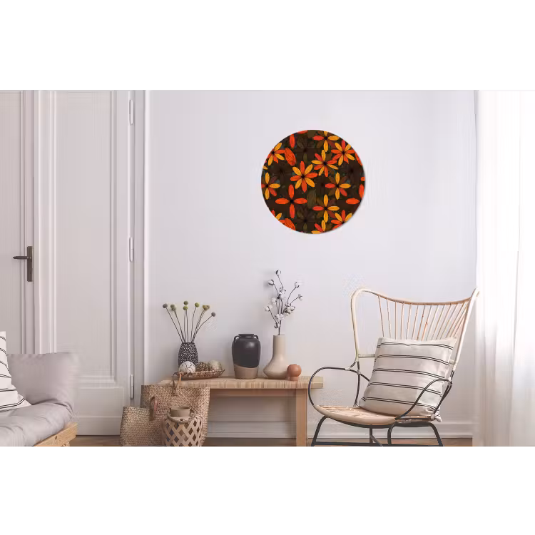 Muurcirkel aluminium - Oranje - Retro - Bloemen - Herfst — 2