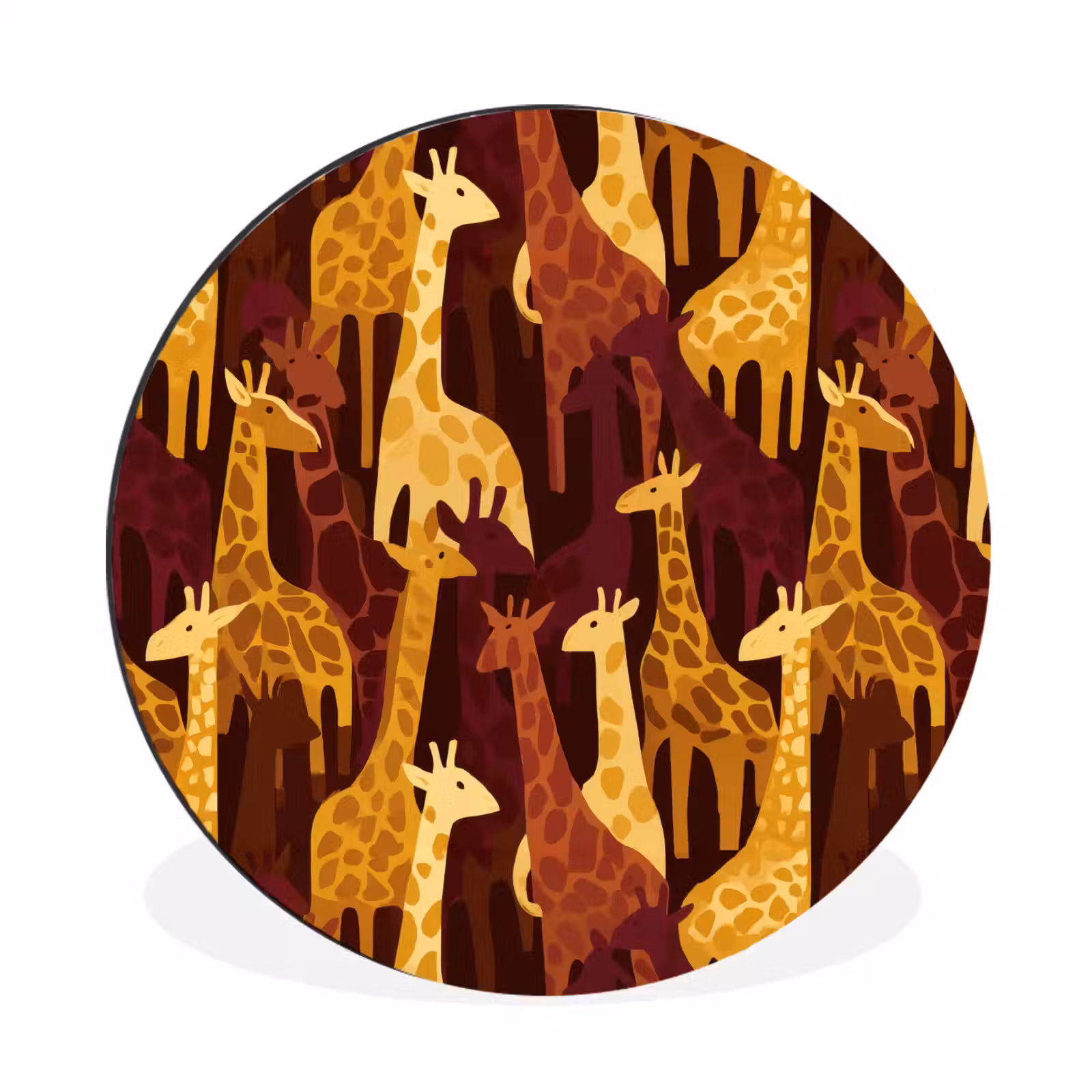Muurcirkel aluminium - Bruin - Giraffen - Safari - Patroon — 1