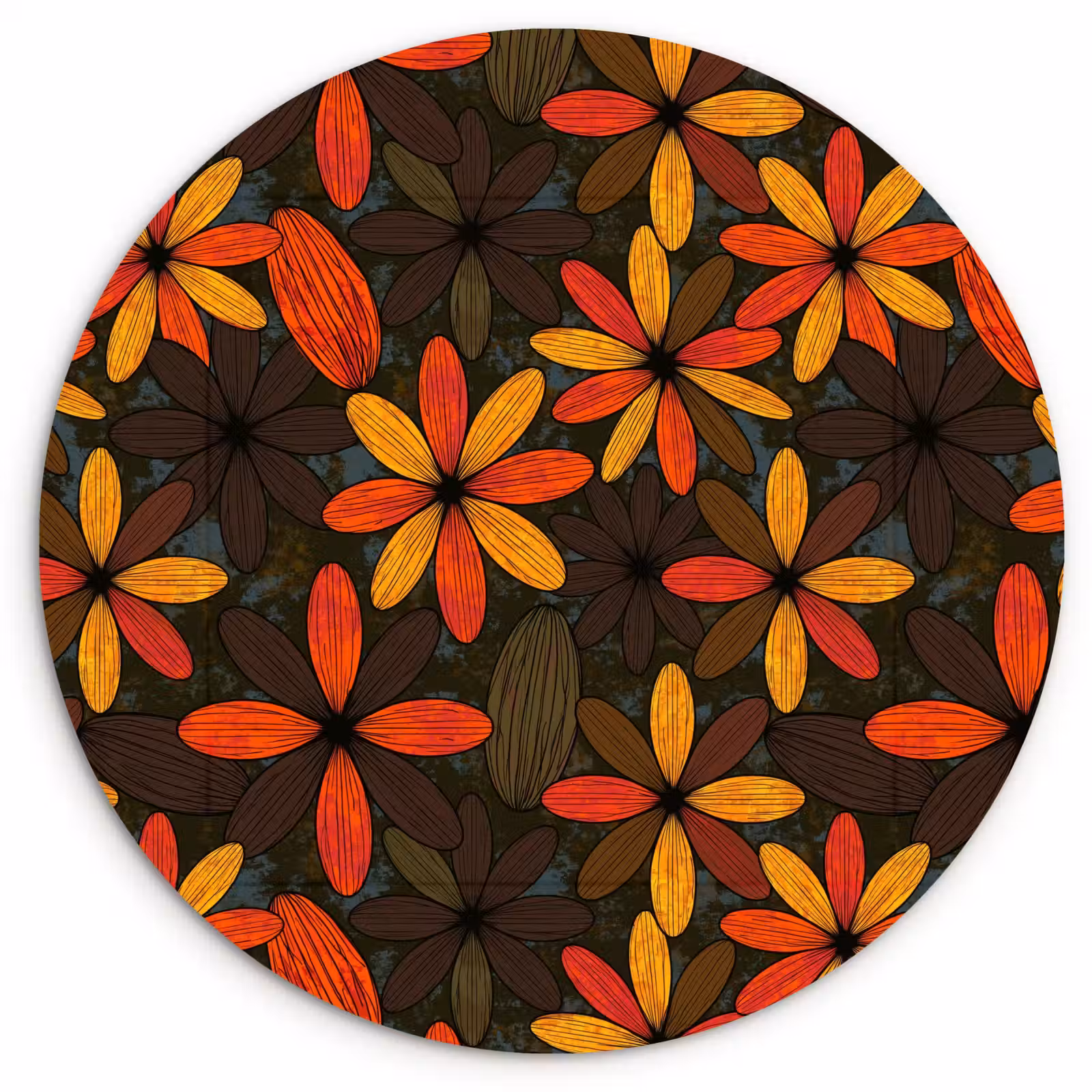 Muurcirkel glas - Oranje - Retro - Bloemen - Herfst — 1