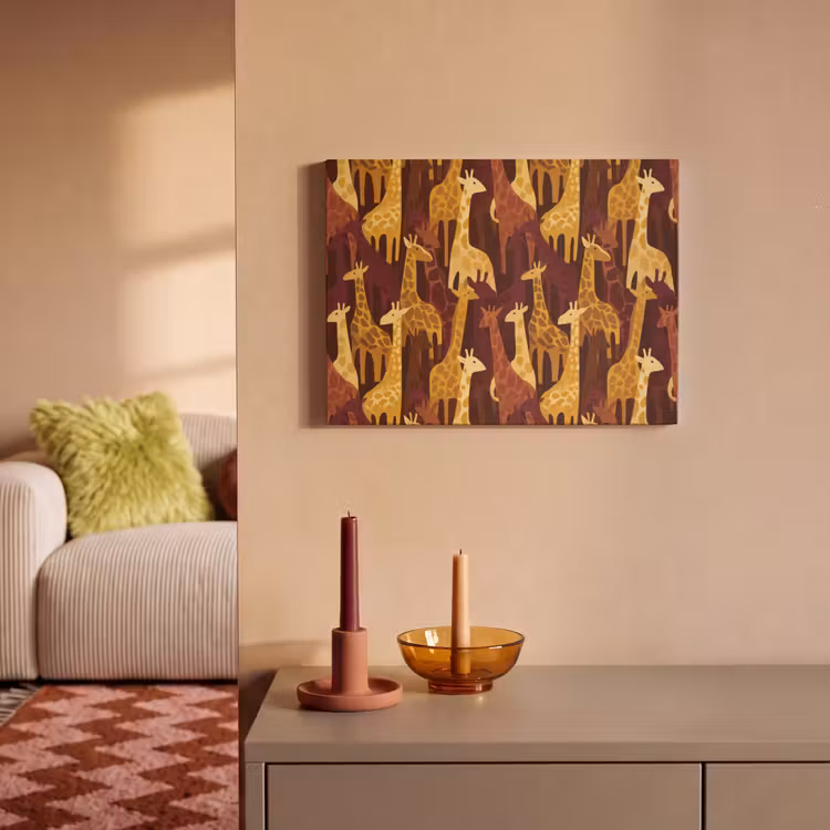 Akoestisch schilderij - Bruin - Giraffen - Safari - Patroon — 2