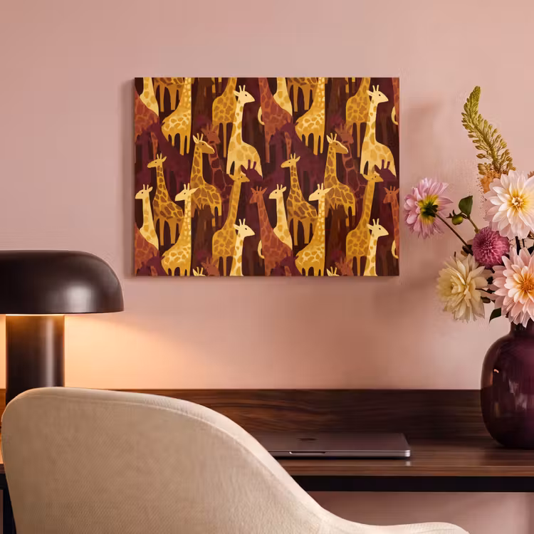 Akoestisch schilderij - Bruin - Giraffen - Safari - Patroon — 4