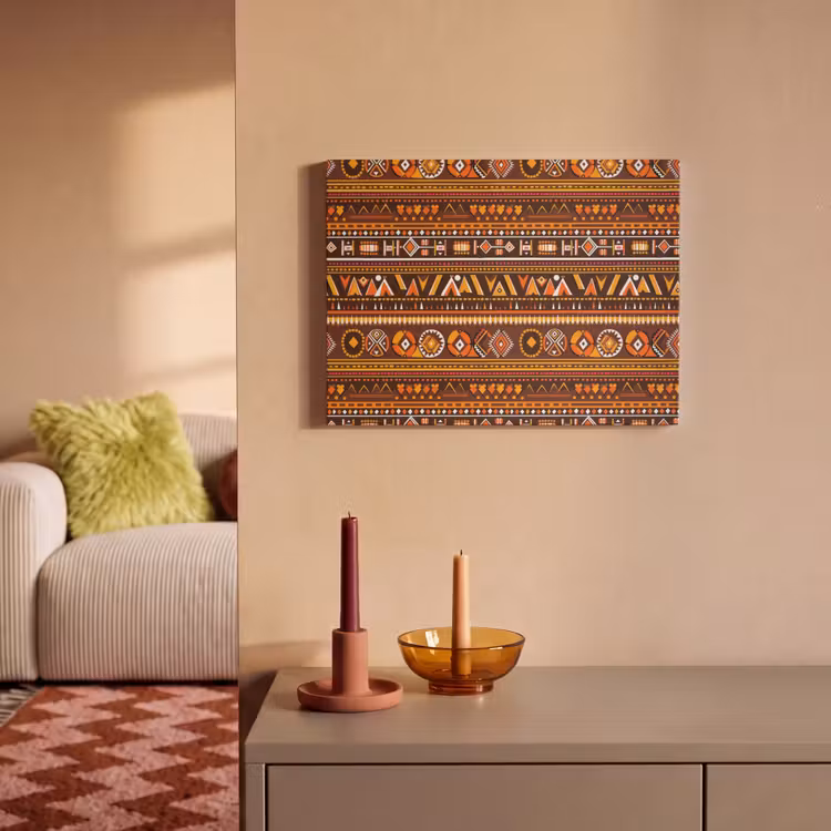 Akoestisch schilderij - Oranje - Etnisch - Tribaal - Geometrisch - Patroon — 2