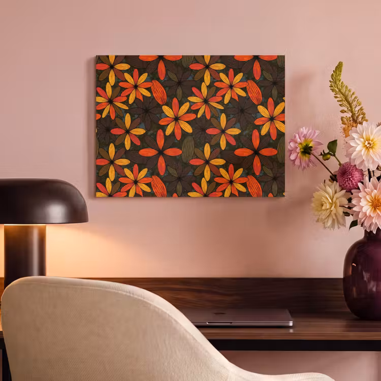 Akoestisch schilderij - Oranje - Retro - Bloemen - Herfst — 4