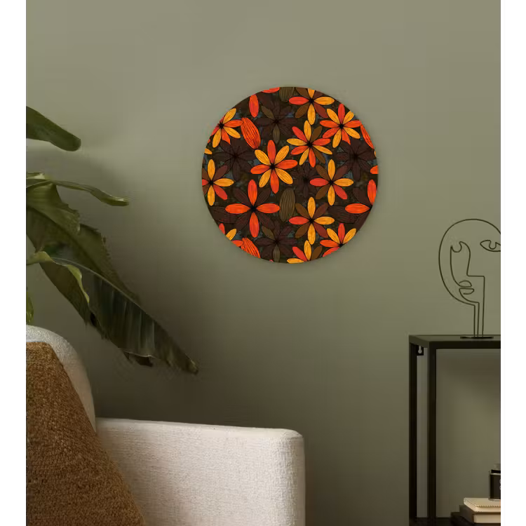 Muurcirkel glas - Oranje - Retro - Bloemen - Herfst — 3