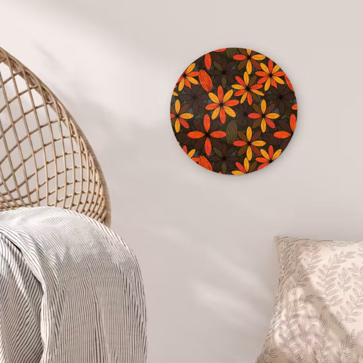 Muurcirkel glas - Oranje - Retro - Bloemen - Herfst — 5