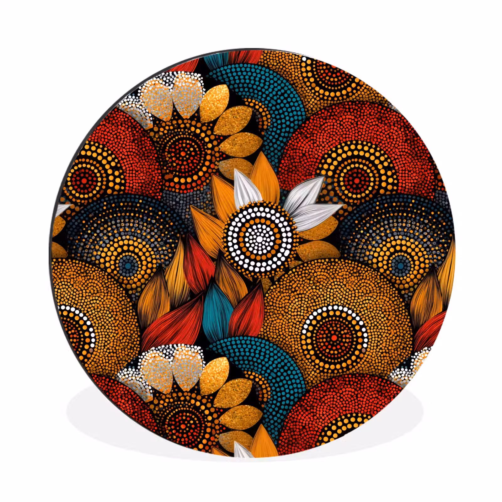 Muurcirkel aluminium - Kleurrijk - Aboriginal - Dot Painting - Botanisch - Patroon — 1
