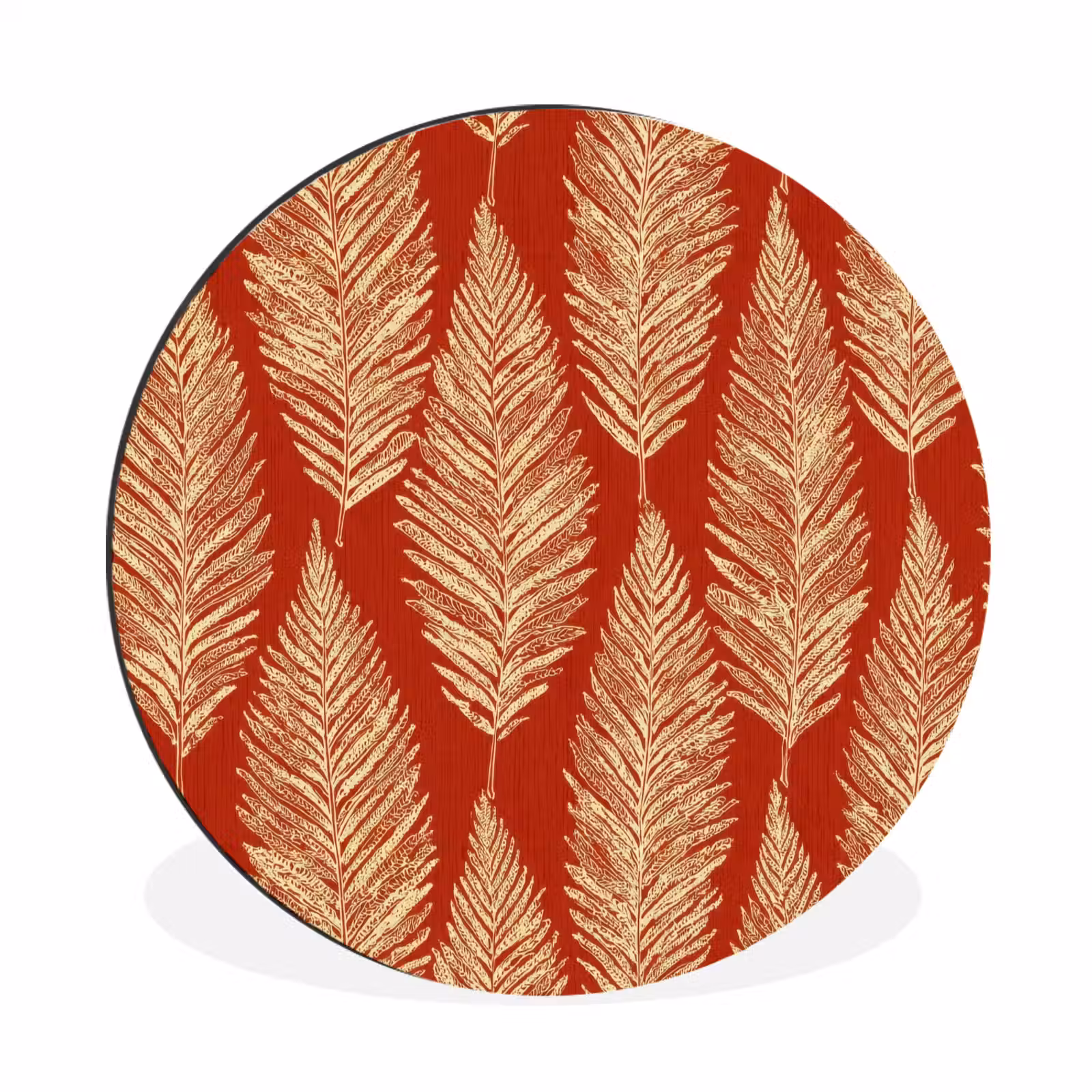 Muurcirkel aluminium - Rood - Botanisch - Varen - Patroon — 1