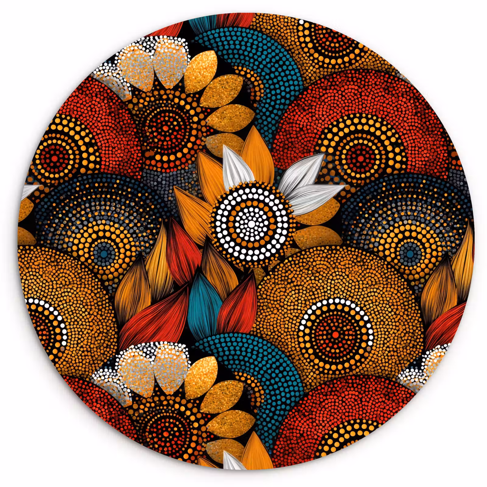 Muurcirkel glas - Kleurrijk - Aboriginal - Dot Painting - Botanisch - Patroon — 1