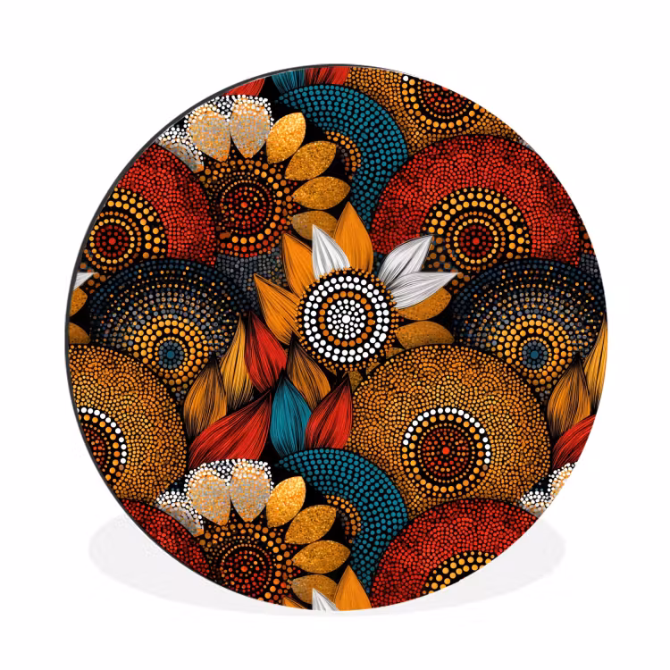 Muurcirkel aluminium - Kleurrijk - Aboriginal - Dot Painting - Botanisch - Patroon — 1