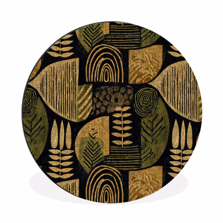 Muurcirkel aluminium - Zwart - Okergeel - Botanisch - Textuur — 1