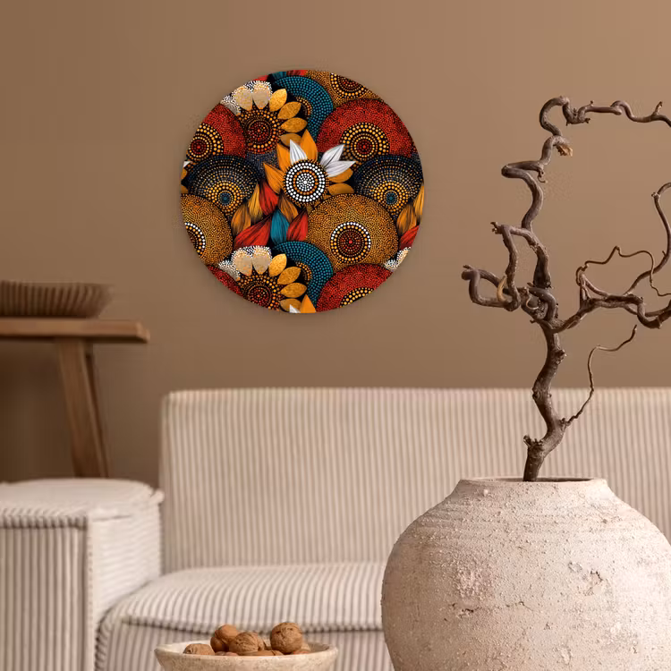 Muurcirkel glas - Kleurrijk - Aboriginal - Dot Painting - Botanisch - Patroon — 2