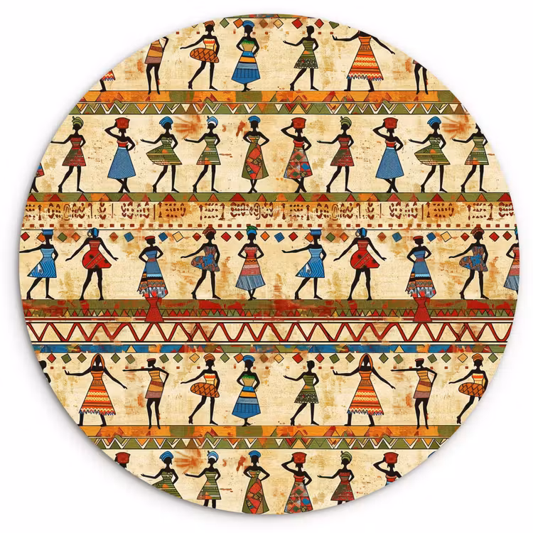 Muurcirkel glas - Kleurrijk - Afrikaans - Etnisch - Dansende Vrouwen - Patroon — 1