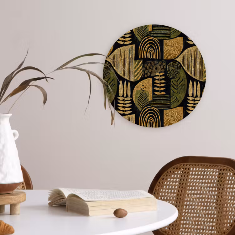 Muurcirkel glas - Zwart - Okergeel - Botanisch - Textuur — 4