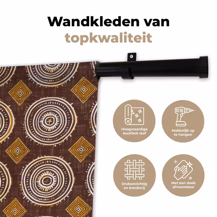 Wandkleed - Chocoladebruin - Etnisch - Tribaal - Cirkels - Patroon — 3