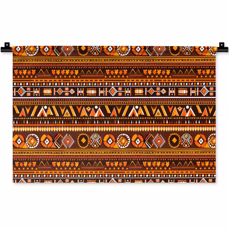 Wandkleed - Oranje - Etnisch - Tribaal - Geometrisch - Patroon — 1