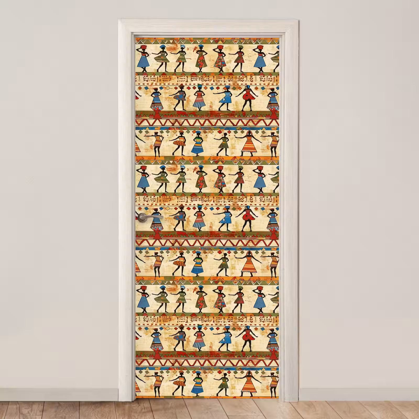 Deursticker - Kleurrijk - Afrikaans - Etnisch - Dansende Vrouwen - Patroon — 1