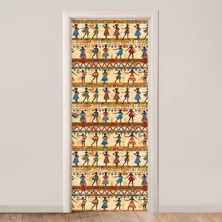 Deursticker - Kleurrijk - Afrikaans - Etnisch - Dansende Vrouwen - Patroon — 1