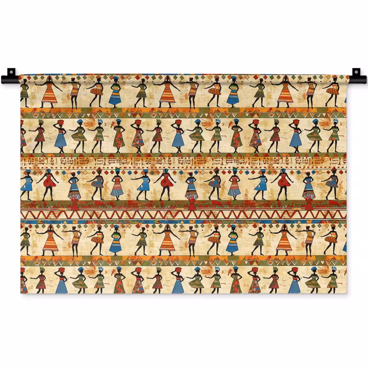 Wandkleed - Kleurrijk - Afrikaans - Etnisch - Dansende Vrouwen - Patroon — 1