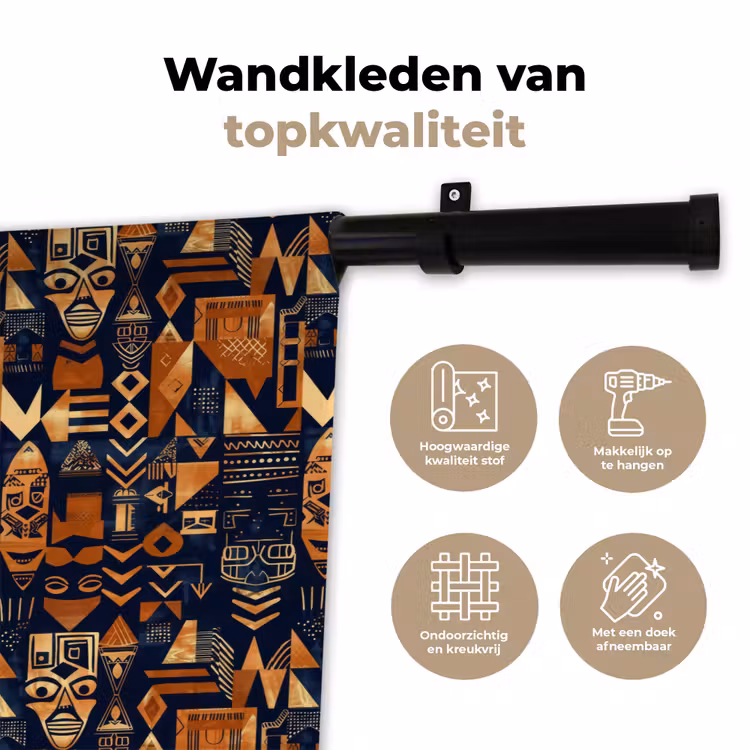 Wandkleed - Nachtblauw - Koper - Tribaal - Maskers — 3