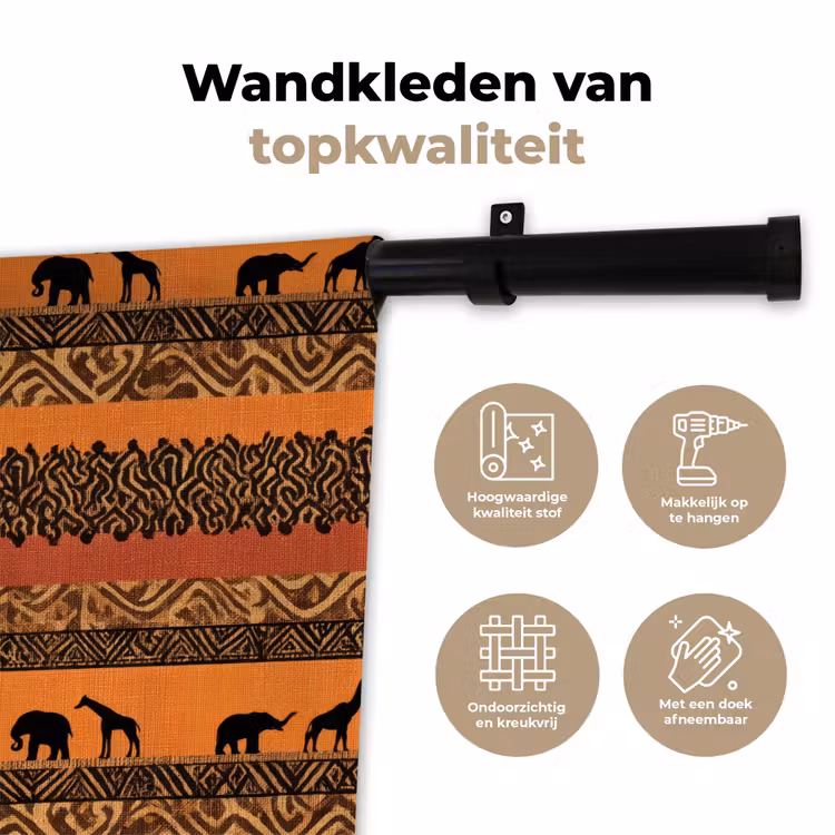 Wandkleed - Oranje - Safari - Afrikaans - Dieren - Patroon — 3