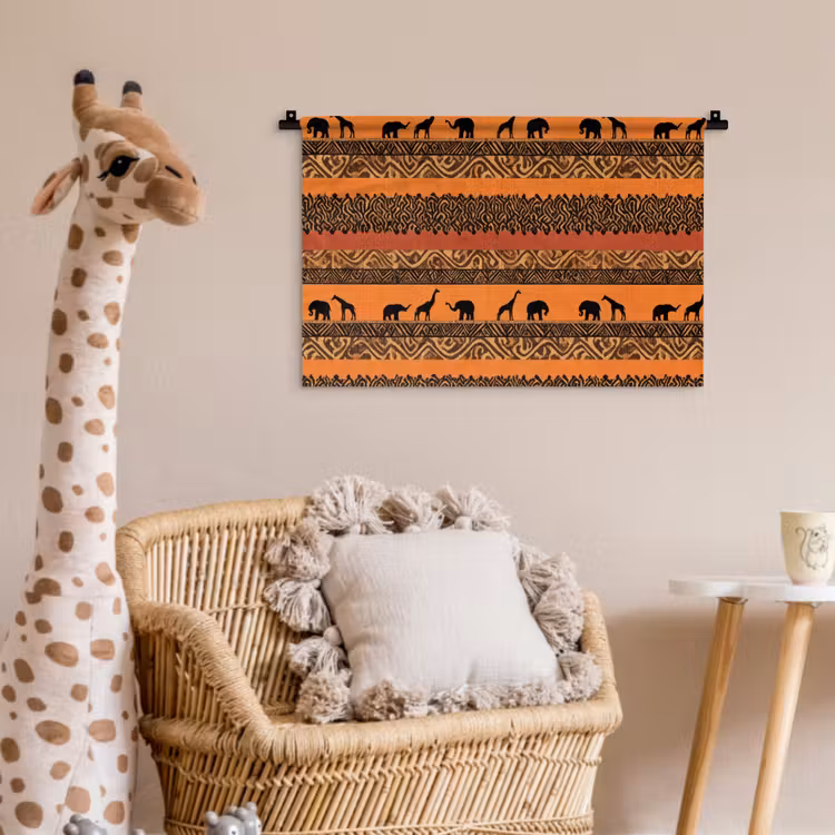 Wandkleed - Oranje - Safari - Afrikaans - Dieren - Patroon — 5