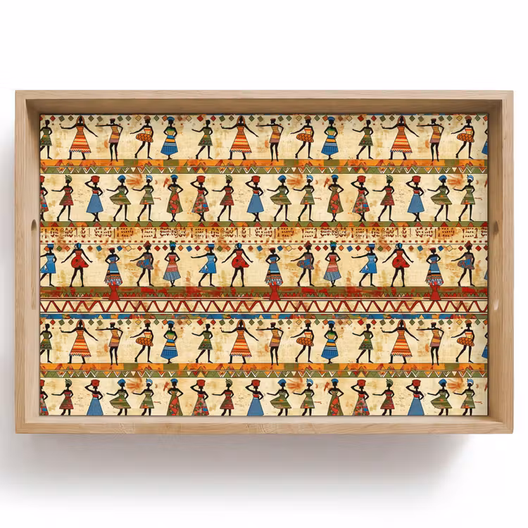 Dienblad - Kleurrijk - Afrikaans - Etnisch - Dansende Vrouwen - Patroon — 1