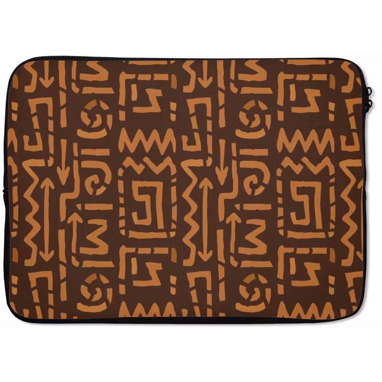 Laptophoes Chocoladebruin - Etnisch - Tribaal - Symbolen — 1