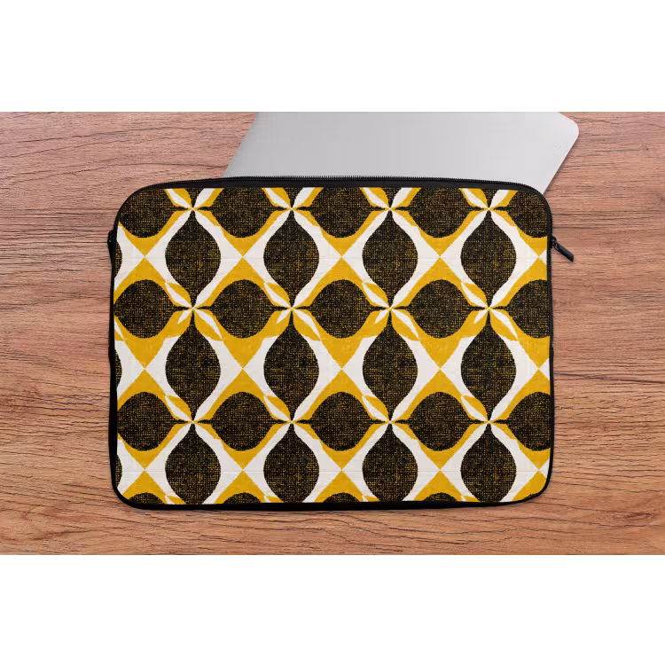 Laptophoes Geel - Zwart - Geometrisch - Retro - Textuur — 2