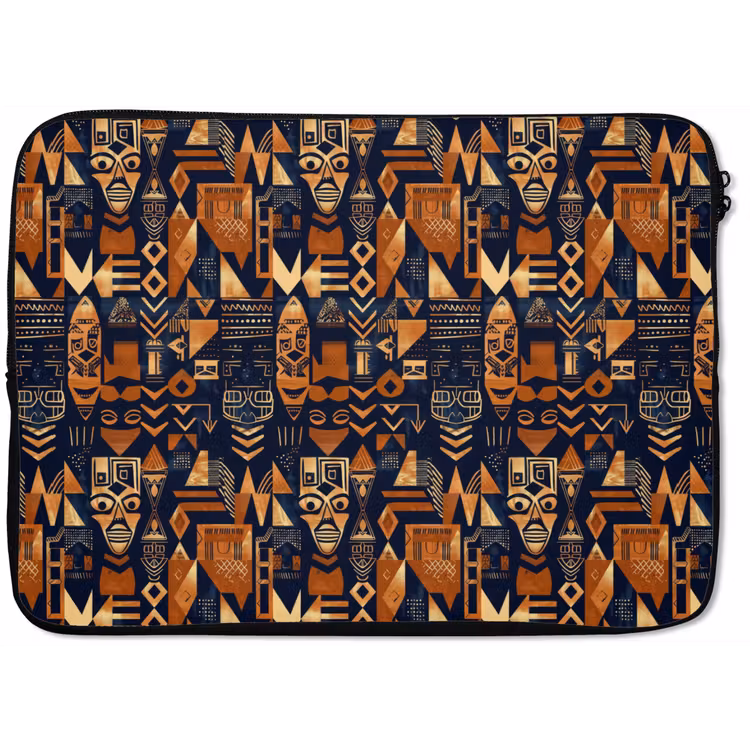 Laptophoes Nachtblauw - Koper - Tribaal - Maskers — 1