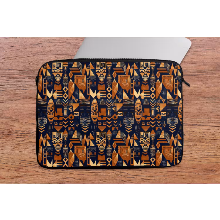 Laptophoes Nachtblauw - Koper - Tribaal - Maskers — 2